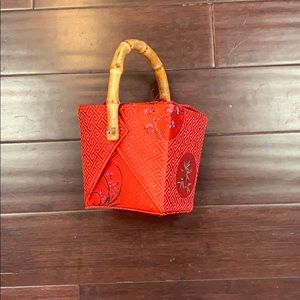 Vintage Tozai Home Chinese Takeout Box Red Satin Handbag, Red Satin Floral Print